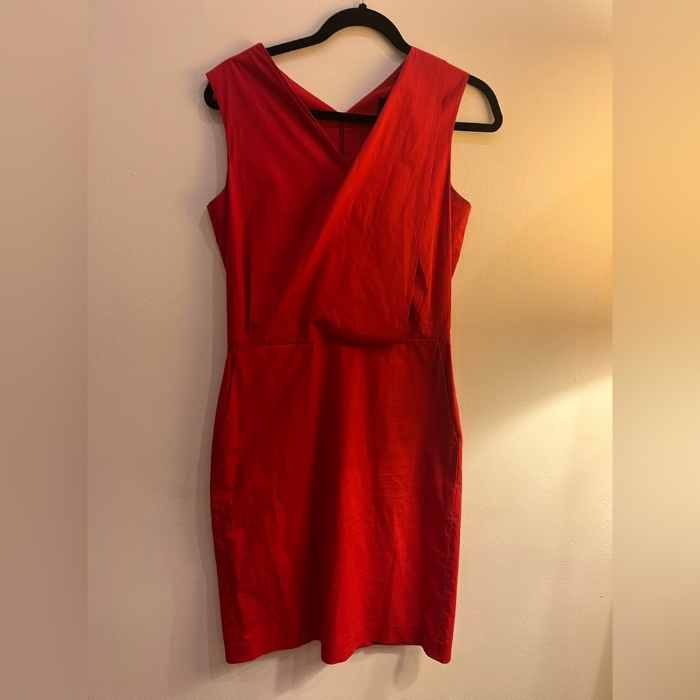 Red cotton v neck dress